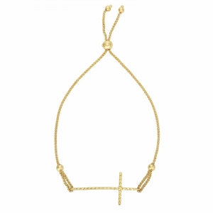 14k Yellow Gold Diamond-Cut Sideways Cross Adjustable Wheat Chain Bracelet Review