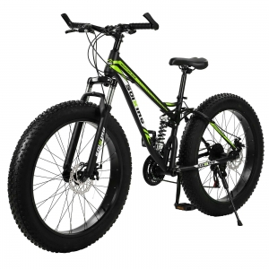 Full Suspension Mountain Bike 26 in 21 Speed Fat Tire Bicycle Carbon Steel Frame Review