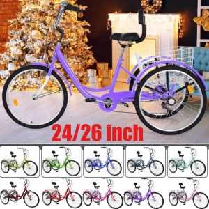 Adult 24/26″ Tricycle 7 Speed 3-Wheel Bike W/basket for Shopping Cruiser Trike Review