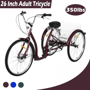 Adult Tricycle 26 inch Wheels Tricycle 6-Speed 3 Wheel Bikes For Shopping Review