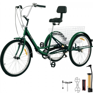 Foldable Adult Tricycle Folding Adult Trike 26” 7 Speed Green Bikes w/Basket Review