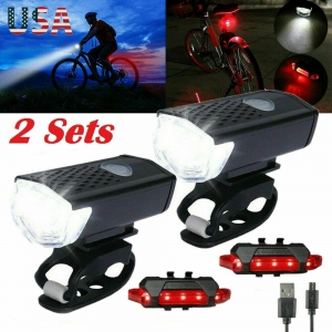 2 Sets USB Rechargeable LED Bicycle Headlight Bike Front Rear Lamp Cycling USA Review