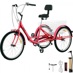 Foldable Adult Tricycle Folding Adult Trike 26” 7 Speed Red Bikes w/Basket Review