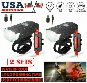 2Pcs/Set USB Rechargeable LED Bicycle Headlight Bike Front Rear Lamp Cycling USA Review