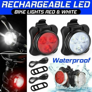 2×USB Rechargeable LED Bike Lights Set Headlight Taillight Caution Bicycle Light Review