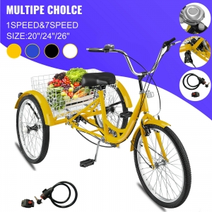 20/24/26″ Adult Bicycle 1/7 Speed 3-Wheel Adult Trike Tricycle w/ Basket & Tool Review