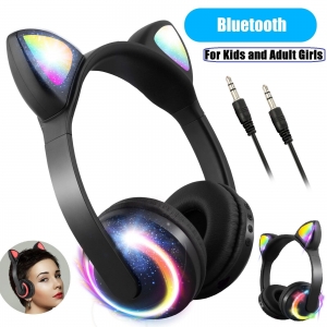 Bluetooth Wireless Cat Ear Headsets LED w/Mic Headphones For Kids Adult Girls Review