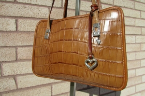 Vintage Brighton Brown Two Tone Croc Embossed Leather Tote Shoulder Bag Purse Review