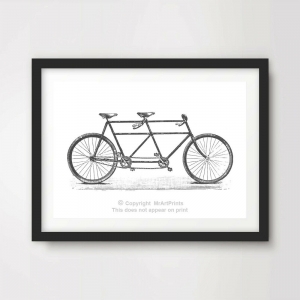 TANDEM BIKE ART PRINT POSTER Vintage Drawing Wall Chart Diagram Bicycle Design Review