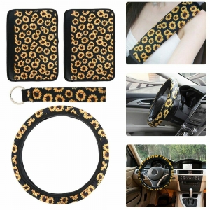 4 Pieces Sunflower Car Accessories Sunflower Steering Wheel Cover For Women Review