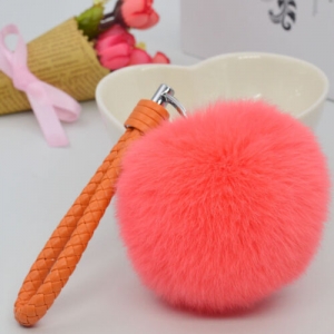 Coral 3.15″ Soft Rabbit Fur Ball Fluffy KeyChain Ring Handbag Car accessories Review