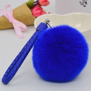 D Blue 3.15″ Soft Rabbit Fur Ball Fluffy KeyChain Ring Handbag Car accessories Review
