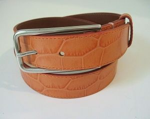 COLE HAAN Orange Croc Print Leather Belt Silver Tone Buckle Size S NEW! Review