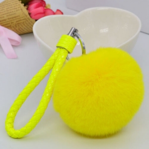Yellow 3.15″ Soft Rabbit Fur Ball Fluffy KeyChain Ring Handbag Car accessories Review