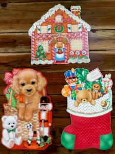Vintage 80s Hallmark Diecut Holiday Christmas Decorations Puppy,Stocking, House Review