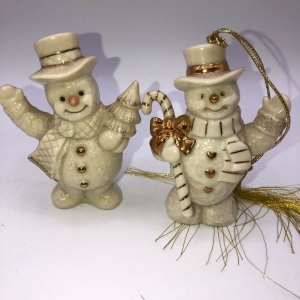 Lenox snowmen (2) Christmas decorations Ivory color w Gold accents 4” tall Review