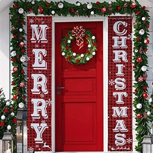 KERIQI Christmas Decorations Outdoor Merry Porch Sign, Buffalo Plaid Banner Door Review