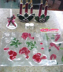 Lot of beautiful Christmas decorations Leaded glass stained candles Gel clings 2 Review