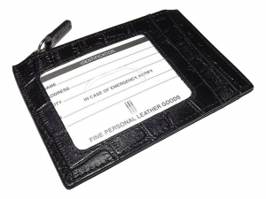 NEW ITALIA LEATHER CROC EMBOSSED SLIM CARD CASE ID WALLET WITH ZIP POCKET BLACK Review