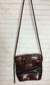 Brighton Black Brown Croc Leather Shoulder Cross Body Bucket Strap Handbag Purse Review