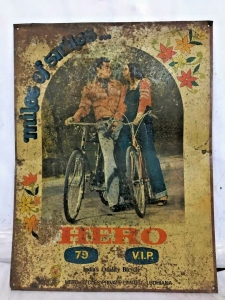 VINTAGE OLD UNIQUE HERO MILES OF SMILES BICYCLE ADV. IRON TIN SIGN BOARD Review