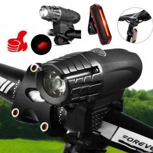 USB Rechargeable LED MTB Bike Headlight Cycling Bicycle Front Light +Tail Light Review