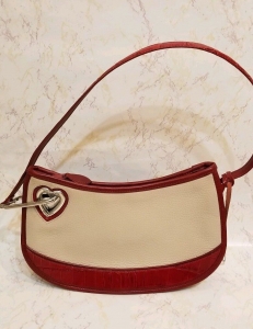 BRIGHTON Leather Croc Shoulder Bag Tote Purse RED HEART Buckle beige Review