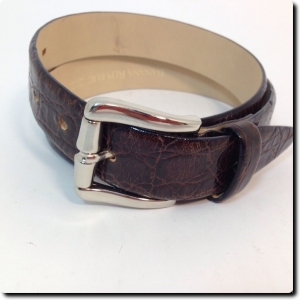 Banana Republic Italian Croc Embossed Leather Brown Belt with Silver Buckle S Review