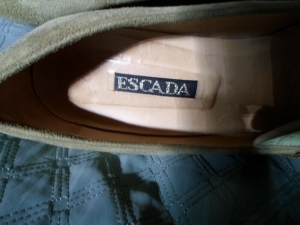 green croc. leather & suede escada high heeled moccasin, size 10 Review