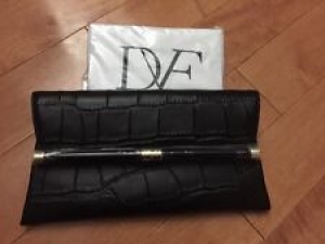 NWT Diane Von Furstenberg 440 Black Croc-Embossed Leather Envelope Clutch $248 Review
