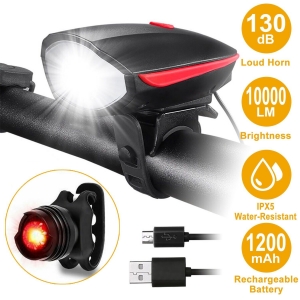 USB Rechargeable LED Bicycle Headlight Bike Cycling Front Rear Lamp + Loud Horn Review