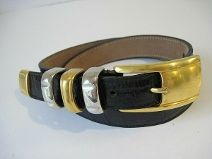 Streets Ahead Black Croc Textured Belt Two Tone Metal  Buckle Spain Size S Review