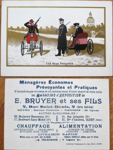 Tricycle/Bicycle-Riding Soldier/Man1890 French Victorian Trade Card- Color Litho Review