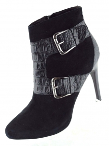 Donald J Pliner Estero Ankle Boots Black Suede Croc High Heels Zip Womens 10 M Review