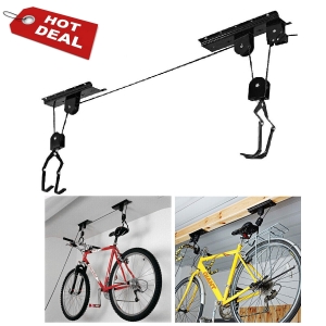 Bike Bicycle Lift Ceiling Mounted Hoist Storage Garage Hanger Pulley Rack Review