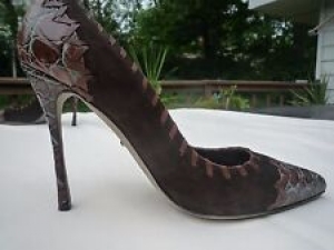 Sergio Rossi Brown Suede Croc Skin High Heel Classic Pumps Shoes Sz 36.5 Review