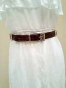 Vintage Brighton Small Brown Leather Belt Faux Wove Croc Waist Charm Buckle S 28 Review