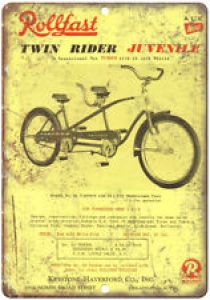 Rollfast Twin Rider Bicycle Ad 10″ x 7″ Reproduction Metal Sign B224 Review