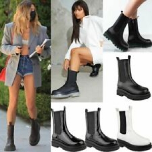 Womens Platform Chelsea Chunky Boots Pull On Elasticated Calf High Winter Shoes Review