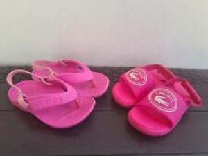 CROCS kids pink flip flops and lacoste slider slingbacks ~ size c6 – sandals Review