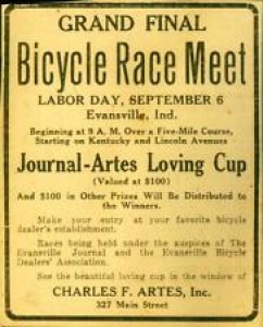 Advertising Newspaper Bicycle Race Meet Evansville, Ind Charles F. Artes  1920 Review
