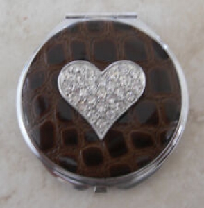 BROWN Faux Croc Rhinestone Heart Compact Mirror Christmas Holiday Gift NEW!   Review