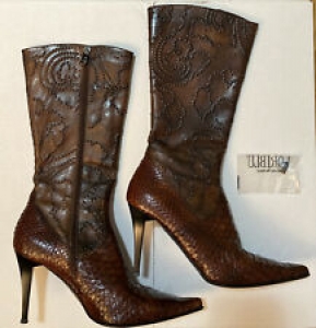 Excellent Loriblu Brown Alligator Croc Leather Thigh High Boots 10 40/41 Review