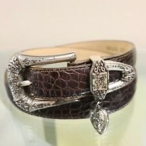 Brighton brown mock croc leather belt with silver dangling heart buckle Size ML Review