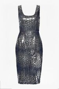 BNWT 14 FRENCH CONNECTION CROC FLOCK SEQUIN PARTY COCKTAIL DRESS SILVER BLUE  Review