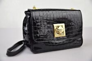 Di Gregorio 767 Black Croc Embossed Patent Leather Crossbody Bag Made in Italy Review