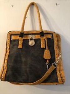 Michael Kors Ecru Croc Leather And Canvas Colette Bag XL Hand Or Shoulder 13×14 Review