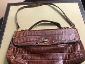 Cole Haan Brown leather Croc print purse 11 inches wide removable strap Review