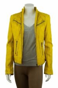 Ladies Yellow Napa Croc Effect Leather Slim Tight Fitted Short Biker Jacket Bike Review