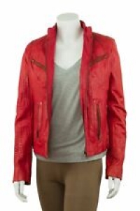 Ladies Red Napa Croc Effect Leather Slim Tight Fitted Short Biker Jacket Bike Review